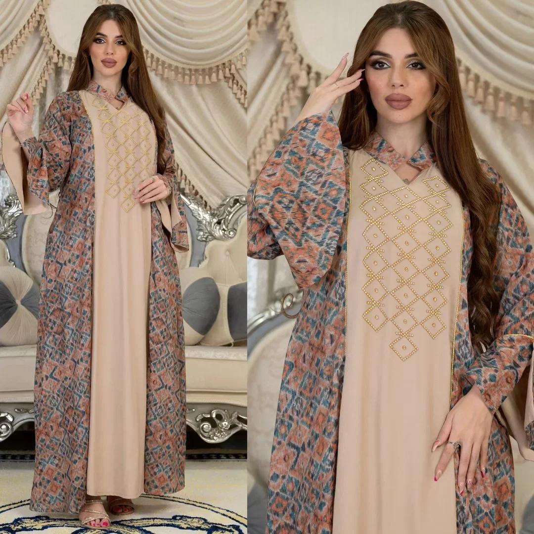 عبايات مطبوعة عرقية للنساء فستان ماكسي مرصع بالألم...