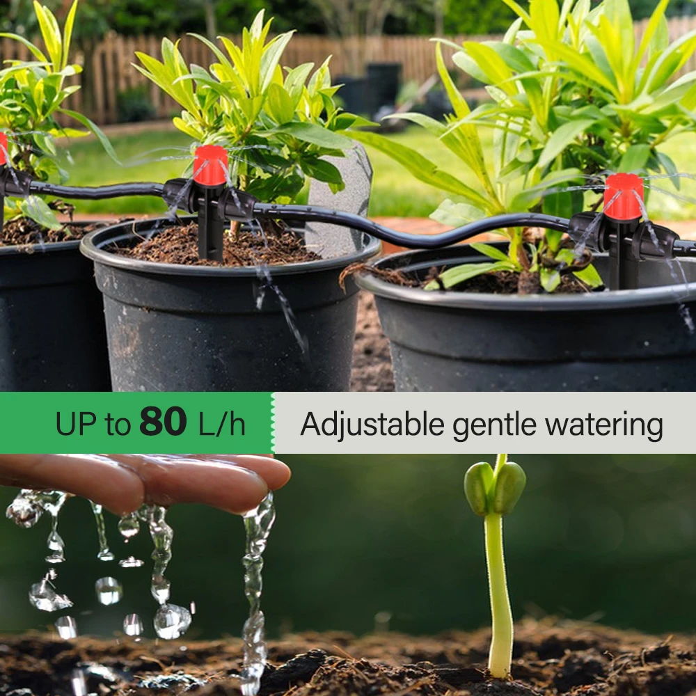 N360 Stake Sprinkler with 8-Hole Adjustable Dripper 0-80L/h Flow for 1/4'' Drip Irrigation System Dual Lock Nut Micro Sprayer