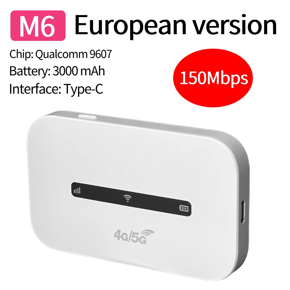 M6 4G LTE ポータブルWiFiホットスポット 3000mAh 150Mbps ワイヤレス
