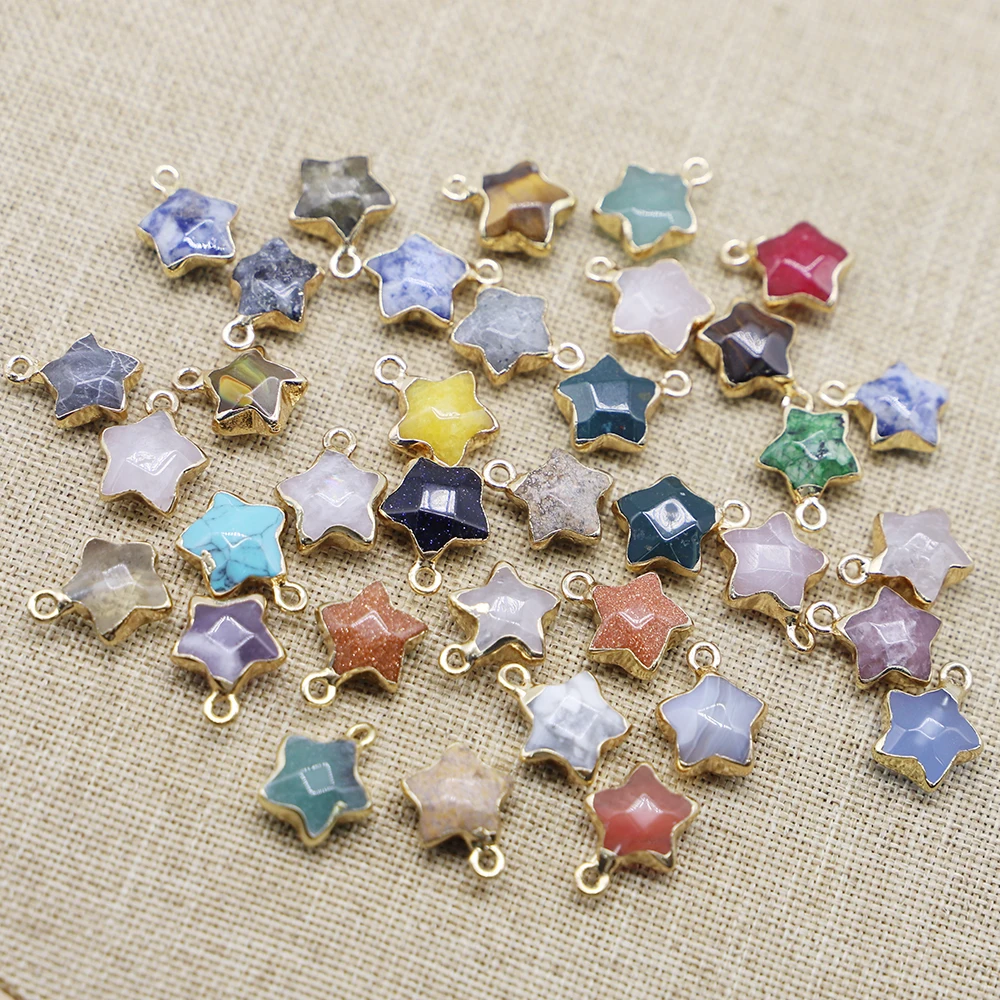 Natural Stone Pentagram Star Pendants Sodalite Gilded Edge Charms Jewelry Making Necklace Earring Accessories Wholesale 12PCS