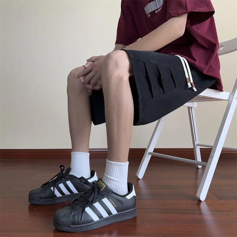 Summer Fashion Blue Denim Pants Shorts Men's Straight Casual Ins Youth All-match Fifth Pants Elastic Waist Chic Short