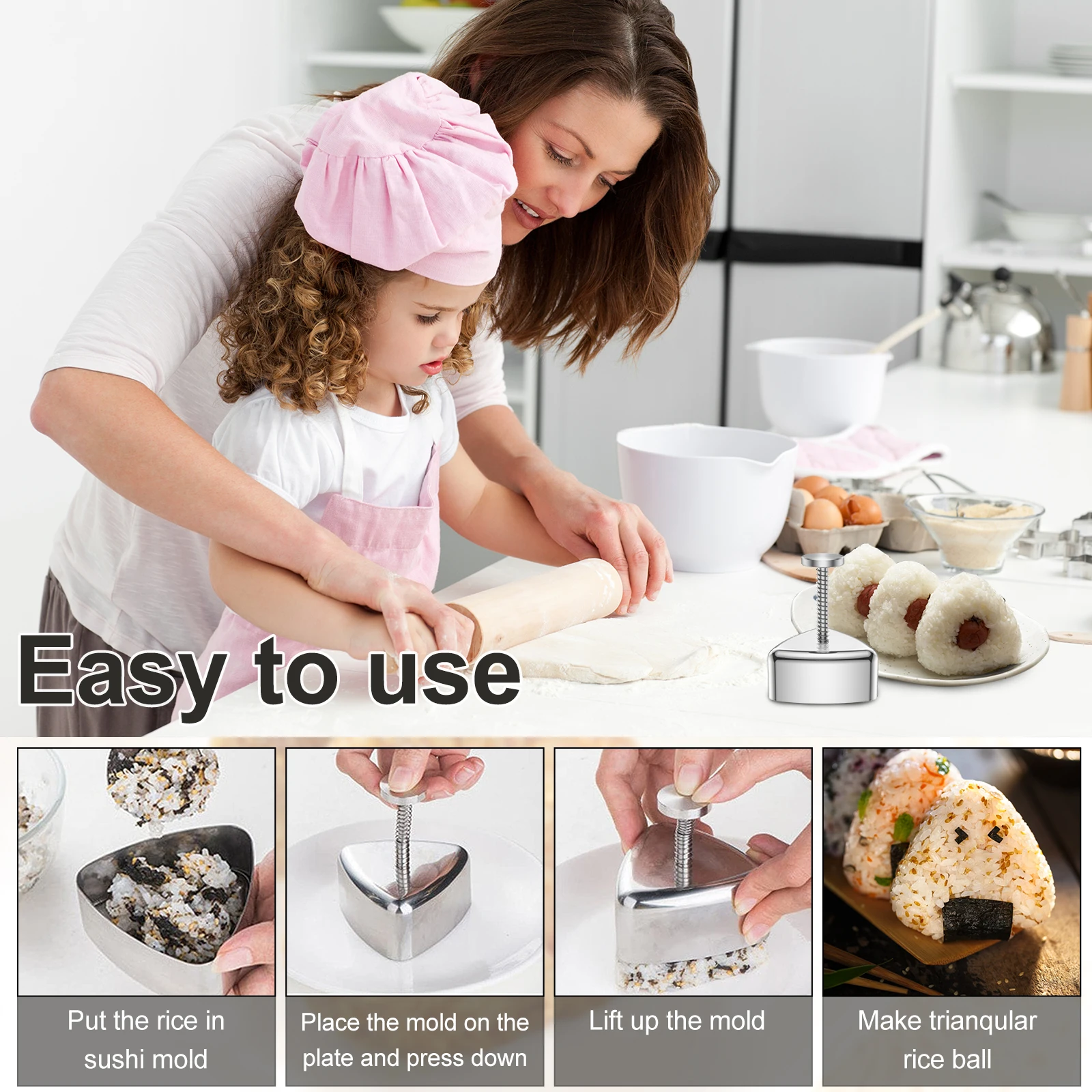 Onigiri Mold 304 Stainless Steel Rice Ball Mold Non-Stick Triangle Sushi DIY Tool Portable Triangle Spam Musubi Rice Sushi Mold Onigiri Mold Sushi Maker Rice Ball Mold Sushi Tools