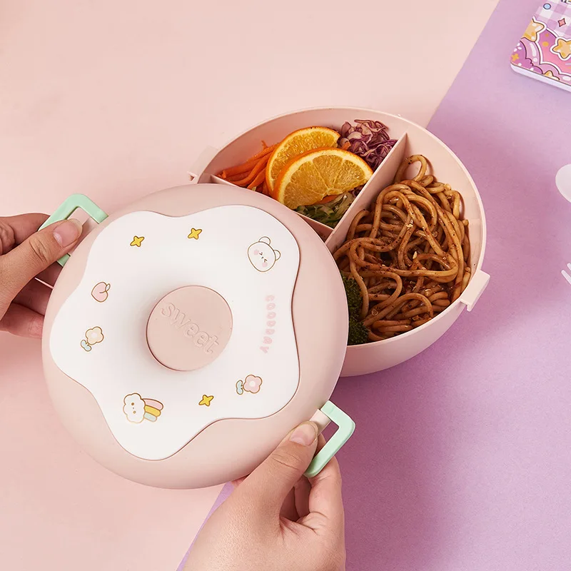 Lunch Box For Kid School Child Snack Box Donut Cartoon Leakproof Bento Box Lunch Bags With Fork Spoon 3 Compartment Microwavable - 4