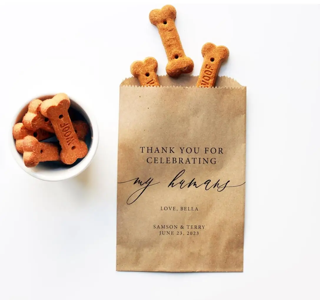 

50 Dog Treat Favor Bags || Thank you for celebrating my humans, Wedding Cookie Bag, Pet Wedding Favor Bags