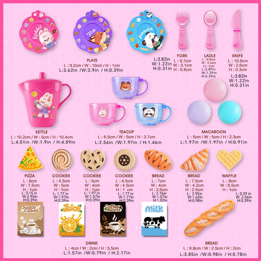 Little girl tea party set, princess afternoon tea time toy set, with food and dessert toy children's kitchen game