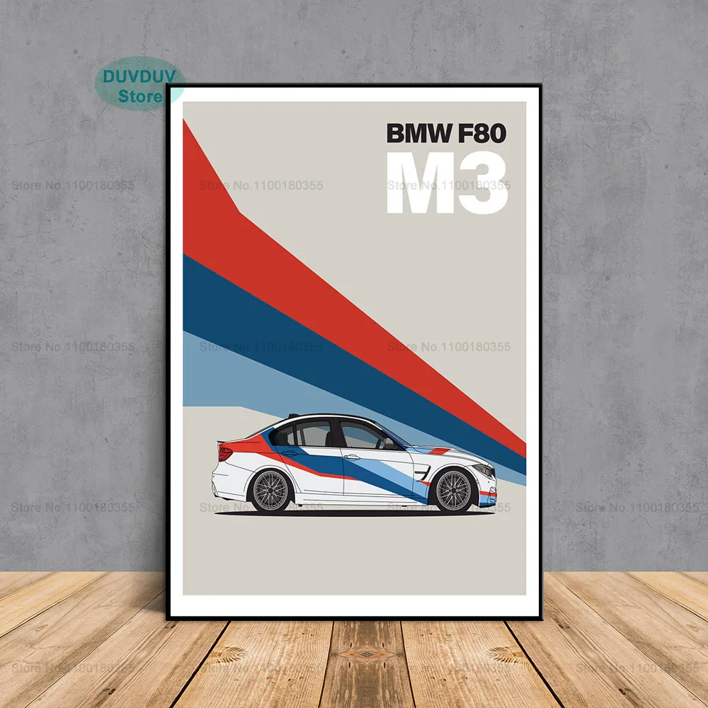 Affiche de Compétition de BMW E30 325i M2, Peinture sur Toile Imprimée  d'Art Minimaliste de Voiture de Course, pour Décoration de Salon et de  Maison