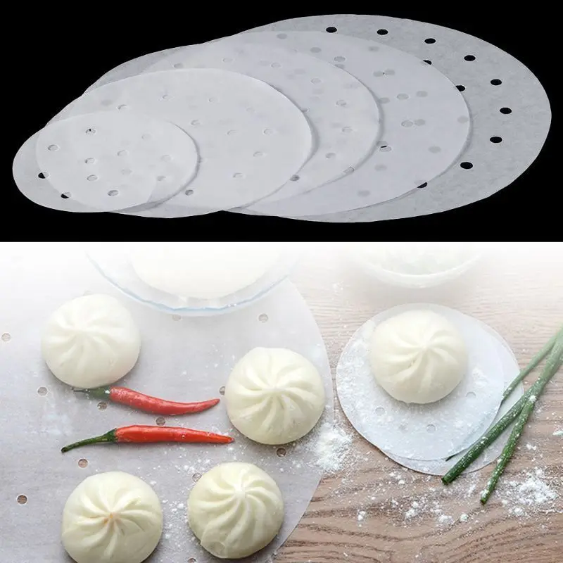 

Seamless Steaming Experience Round Disposable Perforated Paper Liners for Bamboo Steamer and Air Fryer Set of 100
