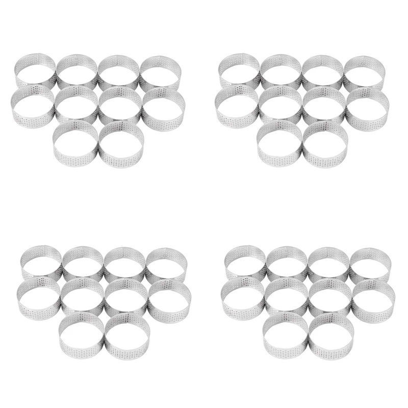 

40 Pack 5Cm Stainless Steel Tart Ring, Heat-Resistant Perforated Cake Mousse Ring, Round Ring Baking Doughnut Tools