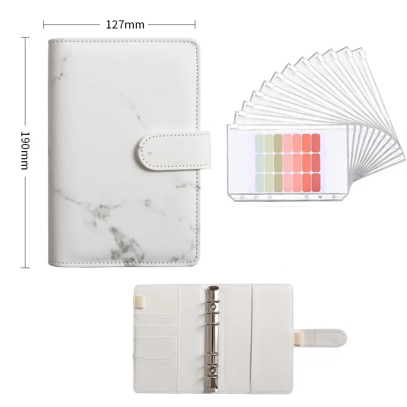 Budgetmap, A6 PU lederen map met marmerpatroon, geldplanner