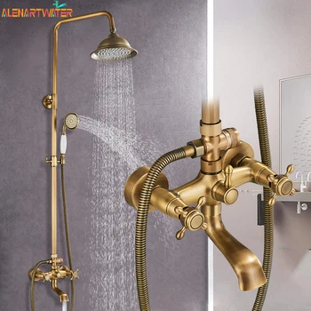 ห้องน้ำฝักบัวอาบน้ำก๊อกน้ำ Dual Handle อาบน้ำชุดทองเหลืองโบราณ8 "Showerhead ก๊อกน้ำระบบ Handshow 1