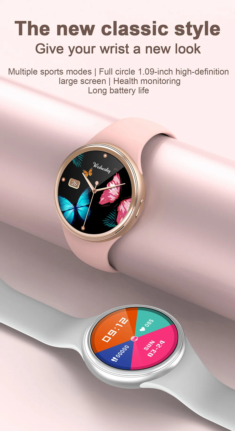 RIHLA New Smart Watch Women Full Touch Smartwatch IP68 Waterproof Sports Fitness Tracker Heart Rate Monitor Bracelet For Women