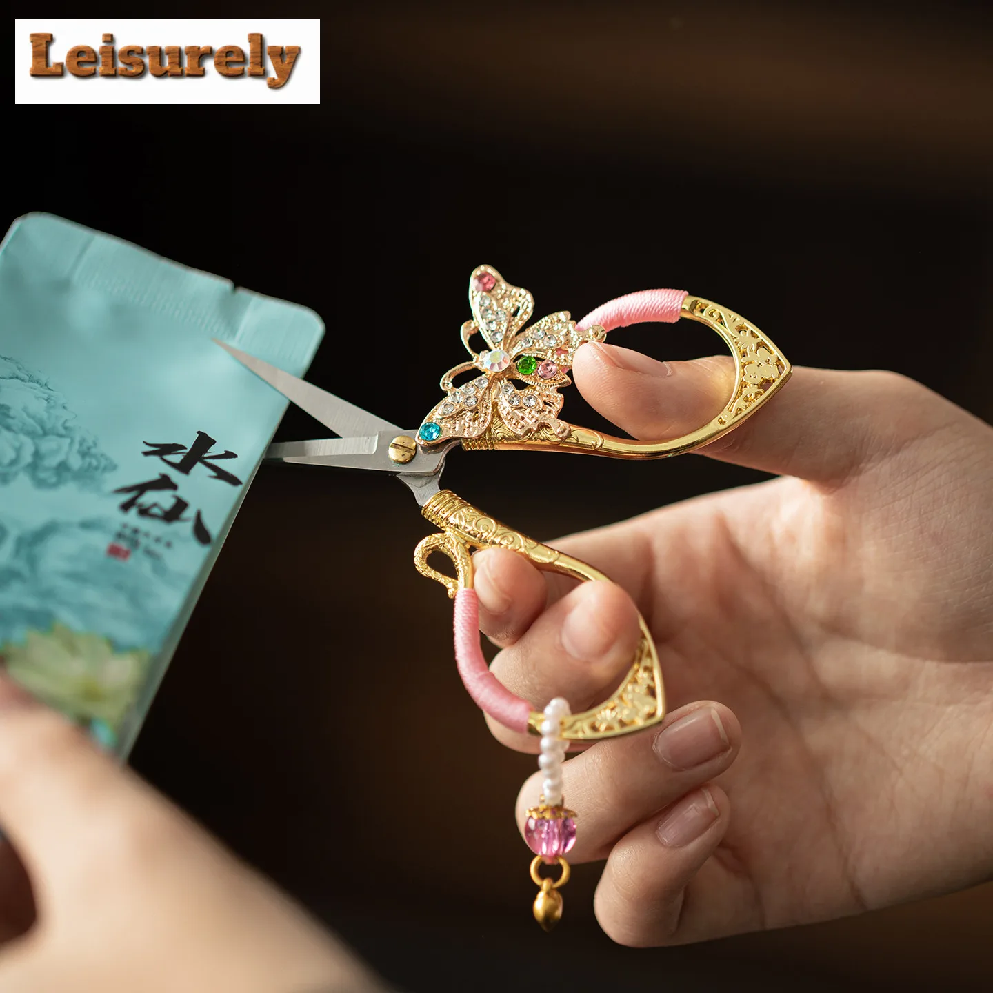 Silver Wing Butterfly Dance Tassel Tea Bags Scissors Embroidery Cutting Sewing Tailor Shears Needlework Craft Teaset Decoration