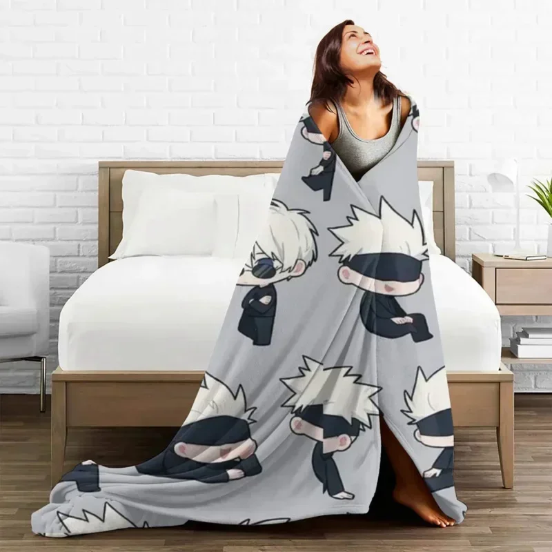 Gojo Sensei Anime Manga Blanket Fleece Autumn/Winter Jujutsu Kaisen Multi-function Super Warm Throw Blankets for Bedding Outdoor 3