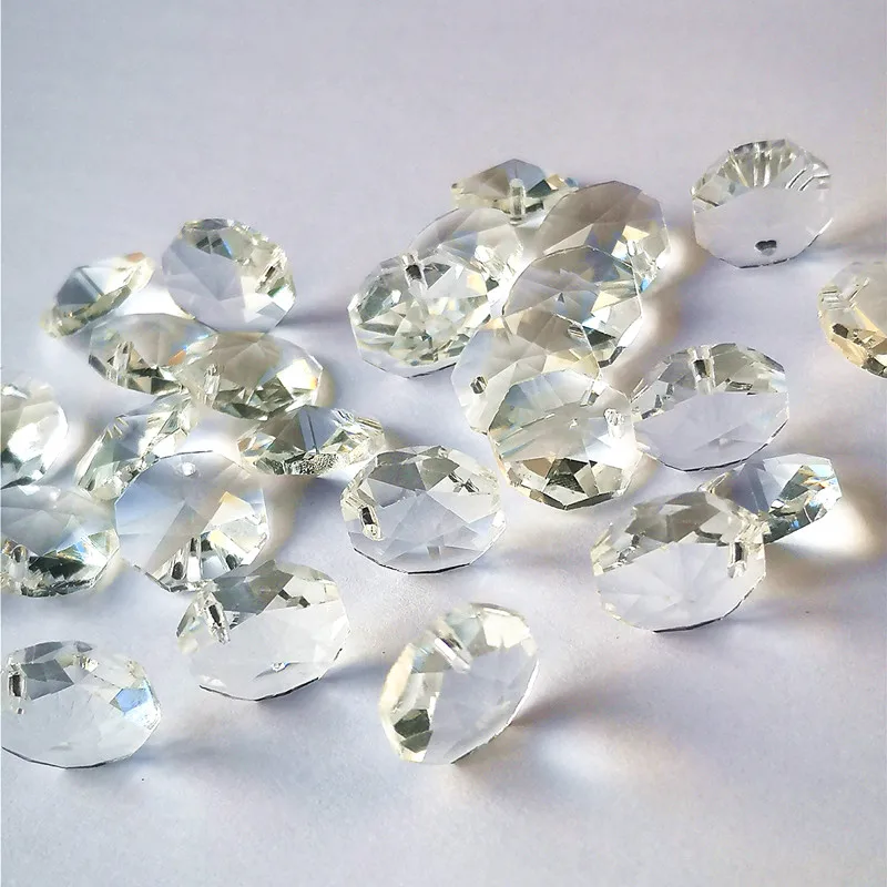 Top Quality 200pcs/lot 14mm Octagon Crystal Chandelier Beads in 1hole 14mm Crystal Octagon Beads for Jewelry Decor wedding Home