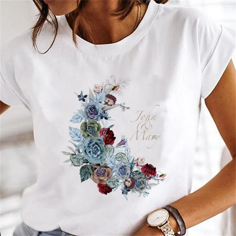 

Женская футболка с цветочным принтом, модель 90 летняя повседневная одежда, модная повседневная женская футболка с коротким рукавом и забавным рисунком, 2023