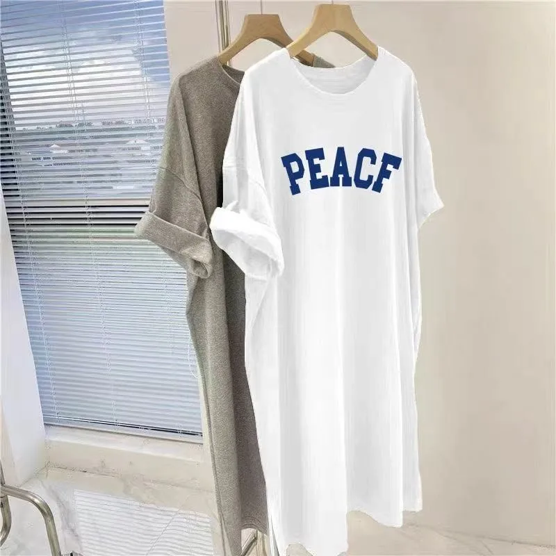 Casual Summer Loose Plus Size Dress Women Korean Style Simple Versatile Short Sleeved Dress 1