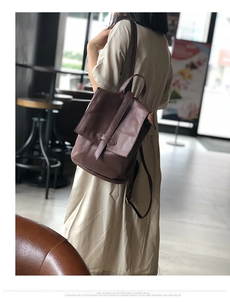 Natural Real Cowhide Women Backpack Vintage Genuine Leather Simple Small Bagpack Travel Soft Mini Cute Bookbags For Girls