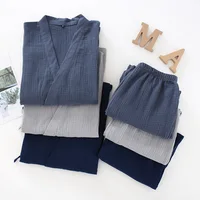 2026 Japanese Kimono Set 100%Cotton Pajamas Two-piece Couple Yukata Loose Men's And Women's Sweat Steaming Suit Home Service Set - Image 2