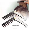 Oil Head Comb Barber Stainless Steel Handle Folding Wide Teeth Men Comb Hairdressing Hair Modeling Styling Comb Portable Vintage 2