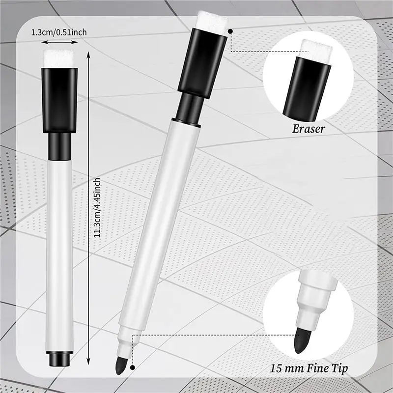 AEF1-200개 자석식 화이트보드 마커, 고무캡이 있는 검정색 드라이 이레이즈 마커, 가는 팁 드라이 이레이즈 마커