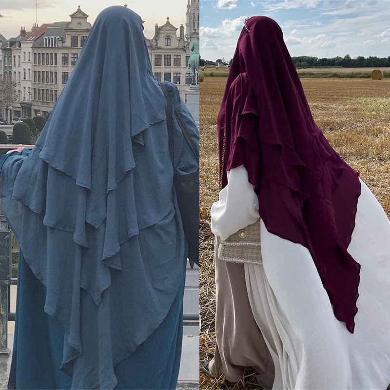 2023 Nuovo Musulmano Khimar Tre Strati Volant Hijab Dubai Turchia Arabo Donne Turbante Copricapo Islamico Scraf Preghiera Indumento