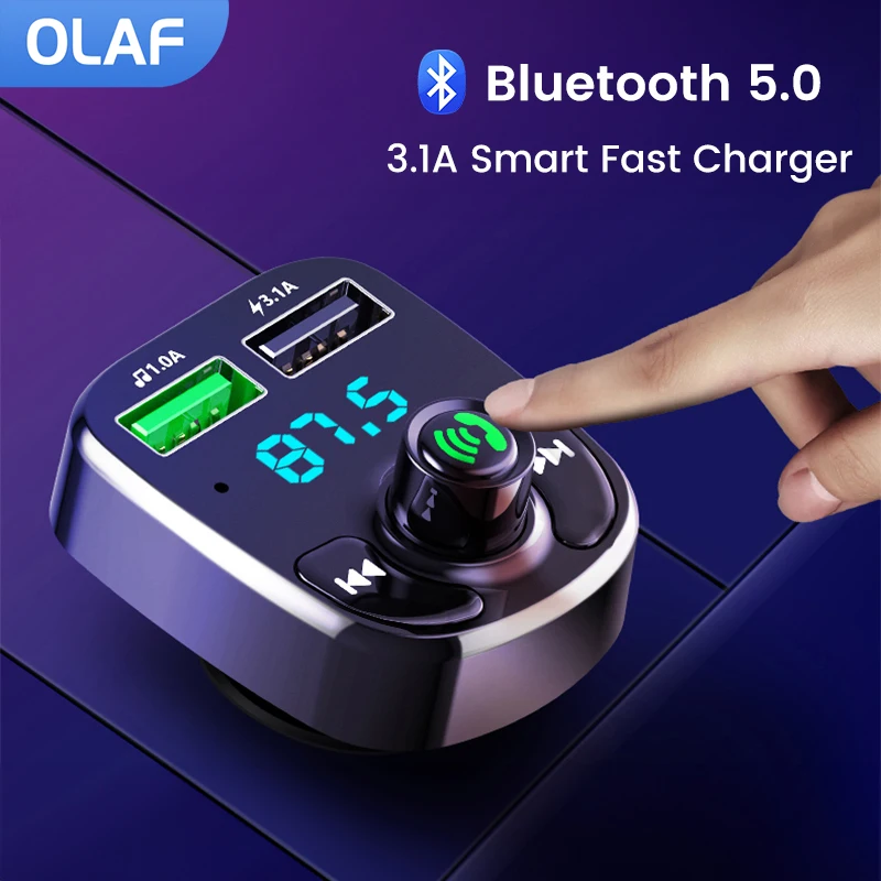 Vivavoce Per Auto Bluetooth-Compatibile 5.0 Trasmettitore Fm Kit Per Auto Lettore Modulatore Mp3 Ricevitore Audio Vivavoce 2 Caricatore Rapido Usb