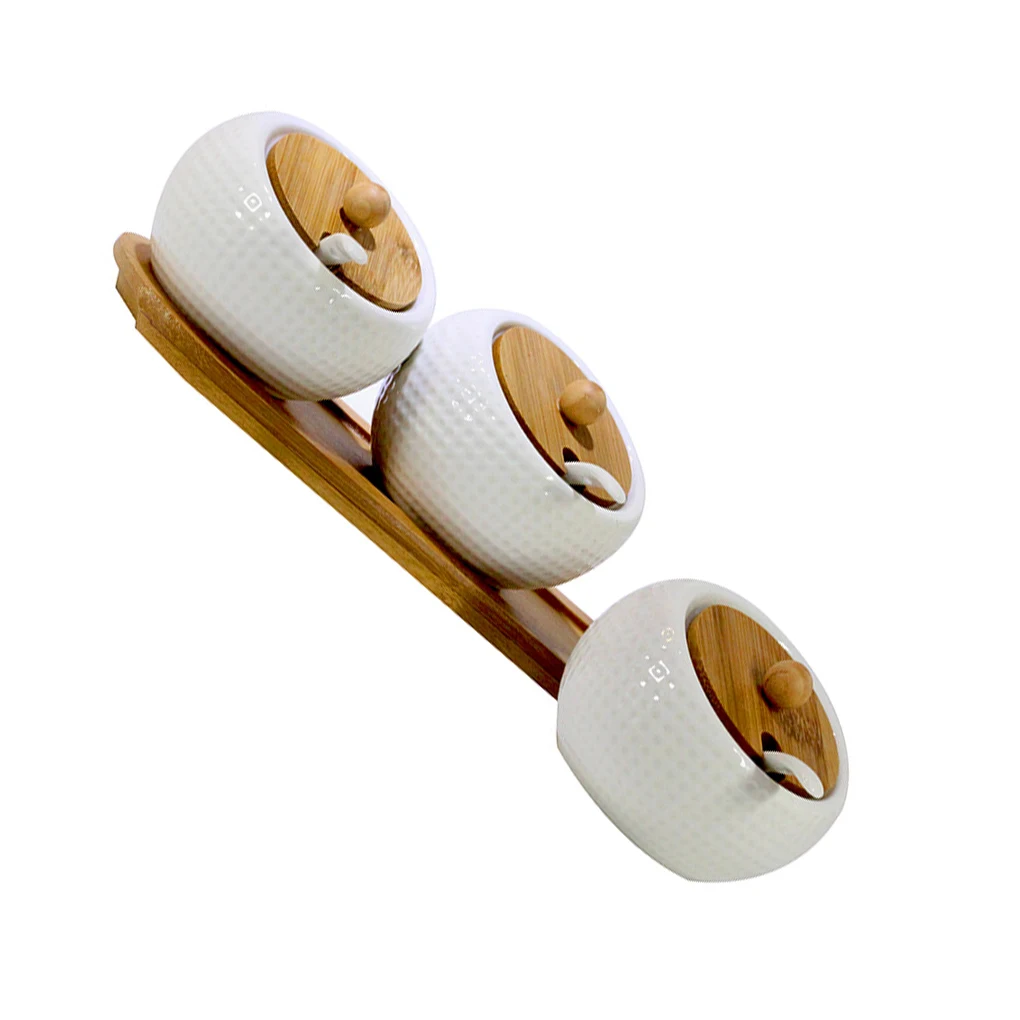 

3 Pieces Ceramic Condiment Jars Simple Style Exquisite Universal Kitchen Tool Lidded Seasoning Jar Storage Box