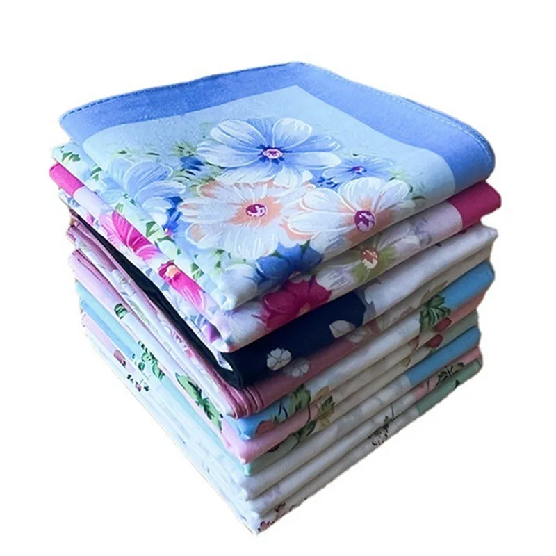 Description Picture 3 of item3Pcs 43x43cm Square Flower Printed Lady Women Handkerchiefs Vintage Cotton Towel Mother's Day Gift