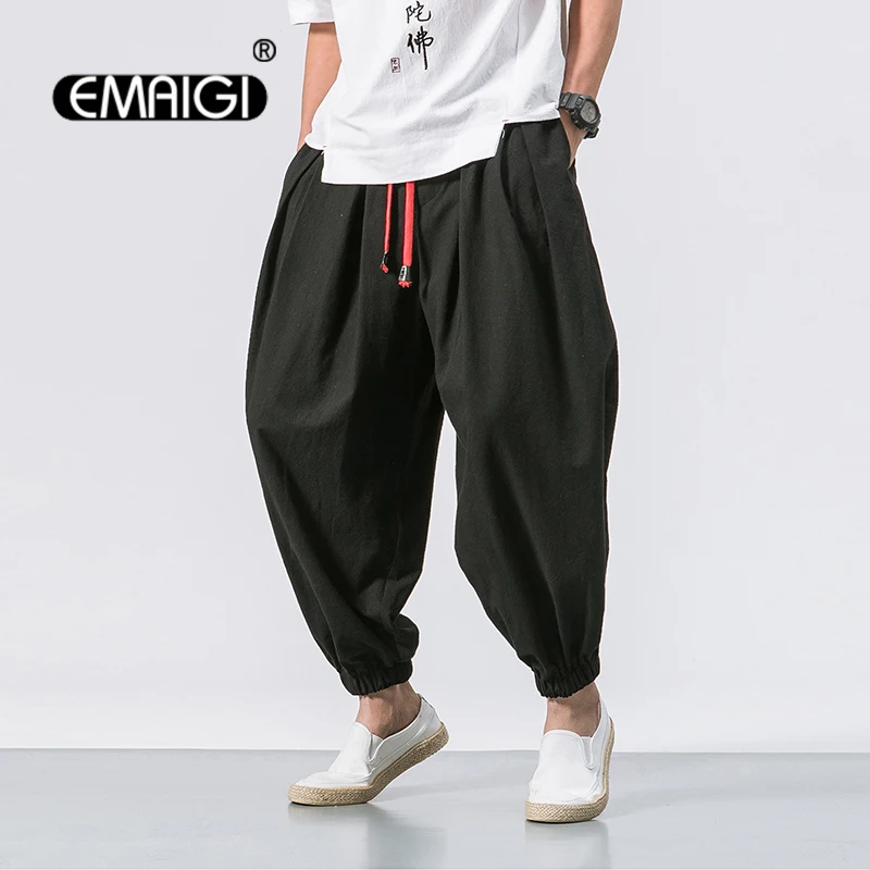 Spring Summer Men Streetwear Fashion Loose Casual Pant Male Cotton Linen Harem Trousers Jogger Sweatpants Plus Size M-5XL