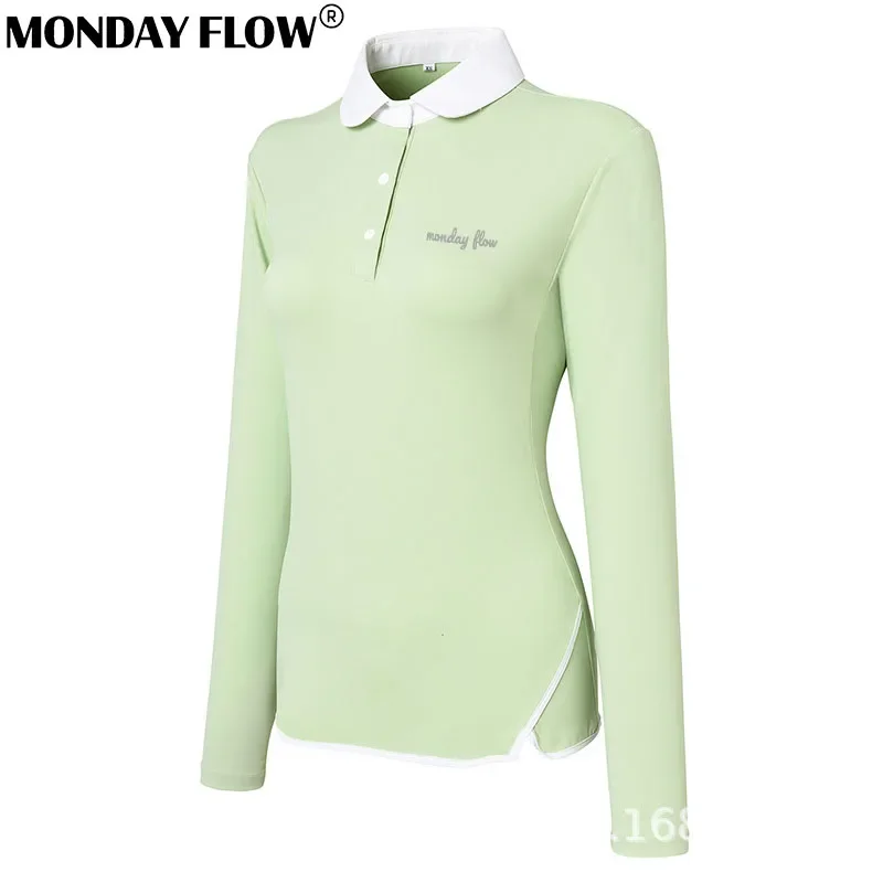 Monday Flow New Golf Wear for Women Outdoor Sports Long Sleeves Casual Slim Fit POLO Shirt Breathable Quick Drying Shirts