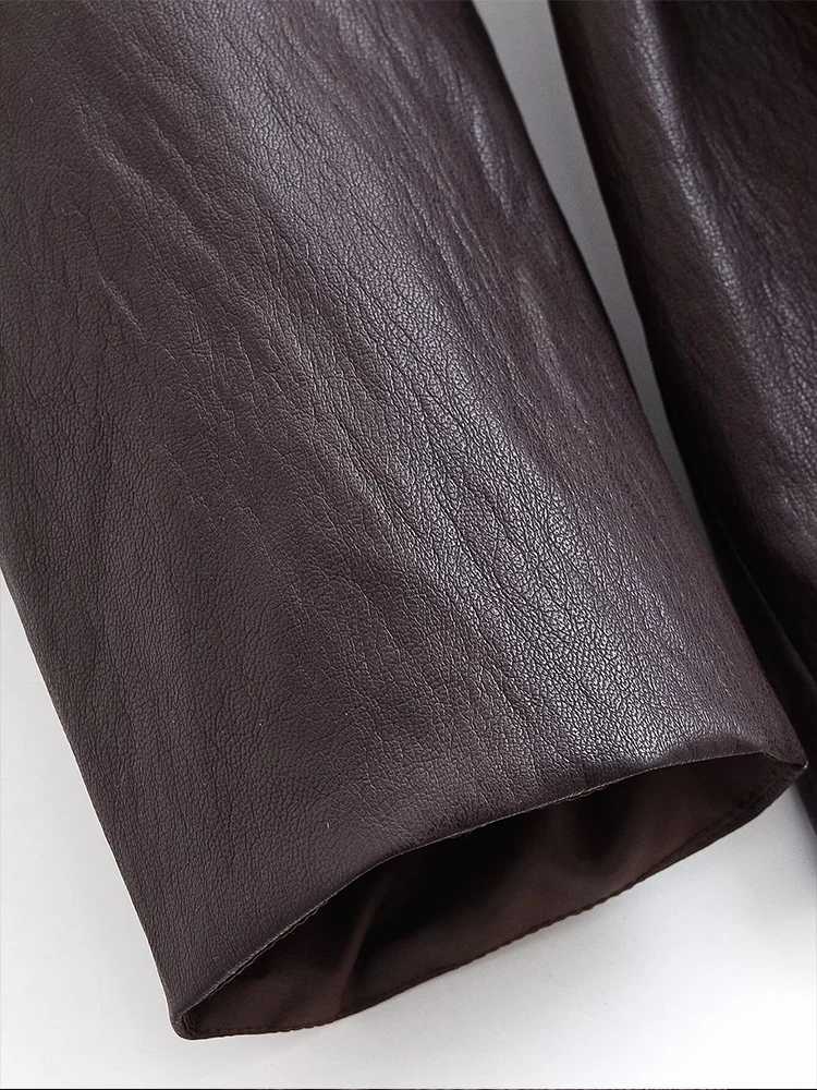 Women Faux Leather Jacket 2025 New Fashion With Belt Long Coat Chic Long Sleeve Single-Breasted Female High Street Outerwears ﻿