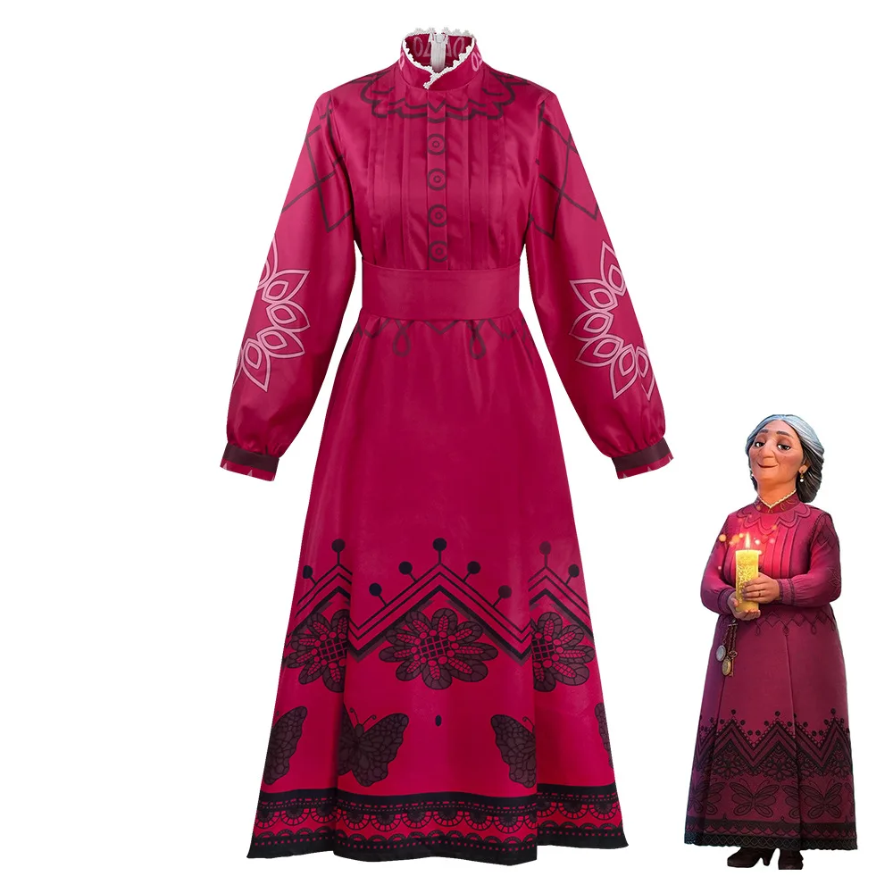 

Encanto Mirabel grandma cosplay costume Abuela Alma Cosplay red dress set women's Halloween Costume