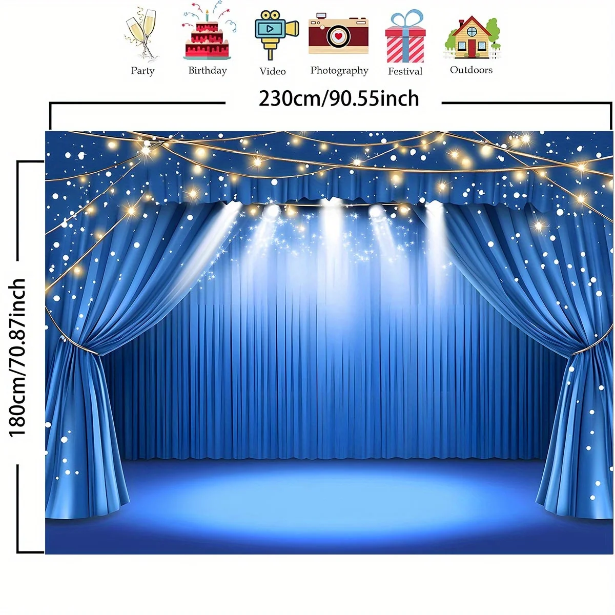 Blue Theater Curtain Photography Backdrop - Indoor/Outdoor Decorative Living Room Accent