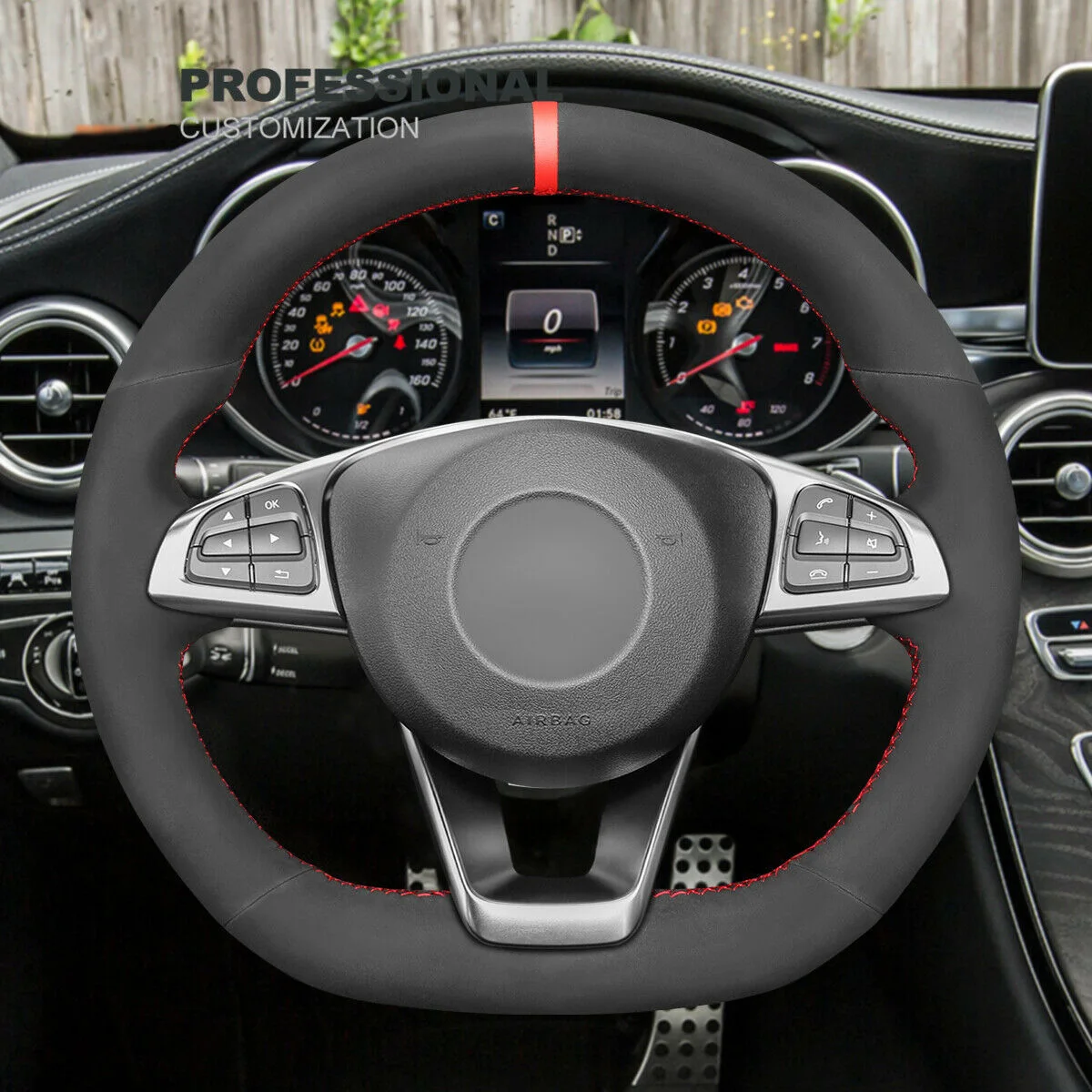 

Hand-stitched Black Leather Suede Steering Wheel Cover Wrap For Mercedes Benz W205 C117 X156 C218 W213 Car Accessories