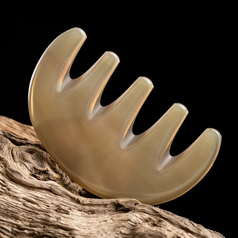 

Расческа из натурального белого рога буйвола, расческа для массажа с пятью зубьями, широкие расчески для ухода за кожей, акупунктурные массажные инструменты