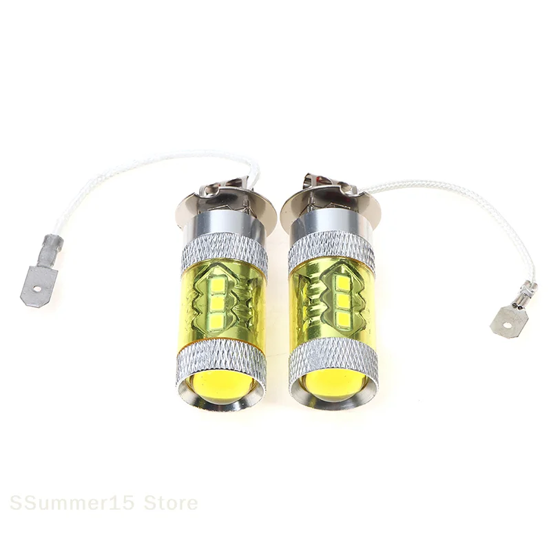 【R】2개 LED 안개등 12-24V H3 80W 16 SMD LED 자동차 안개등 노란색 고출력