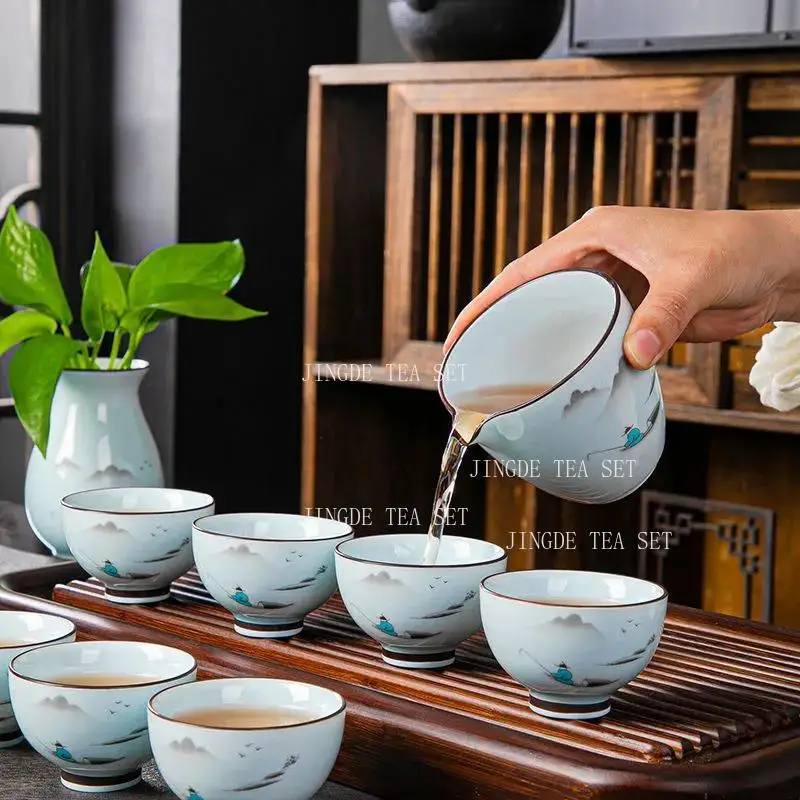 6pcs Complete Set of Ceramic Kung Fu Tea Set Household Chinese Style Tea Bowl Teacup Teapot Drinking Utensils Teaset Accessories