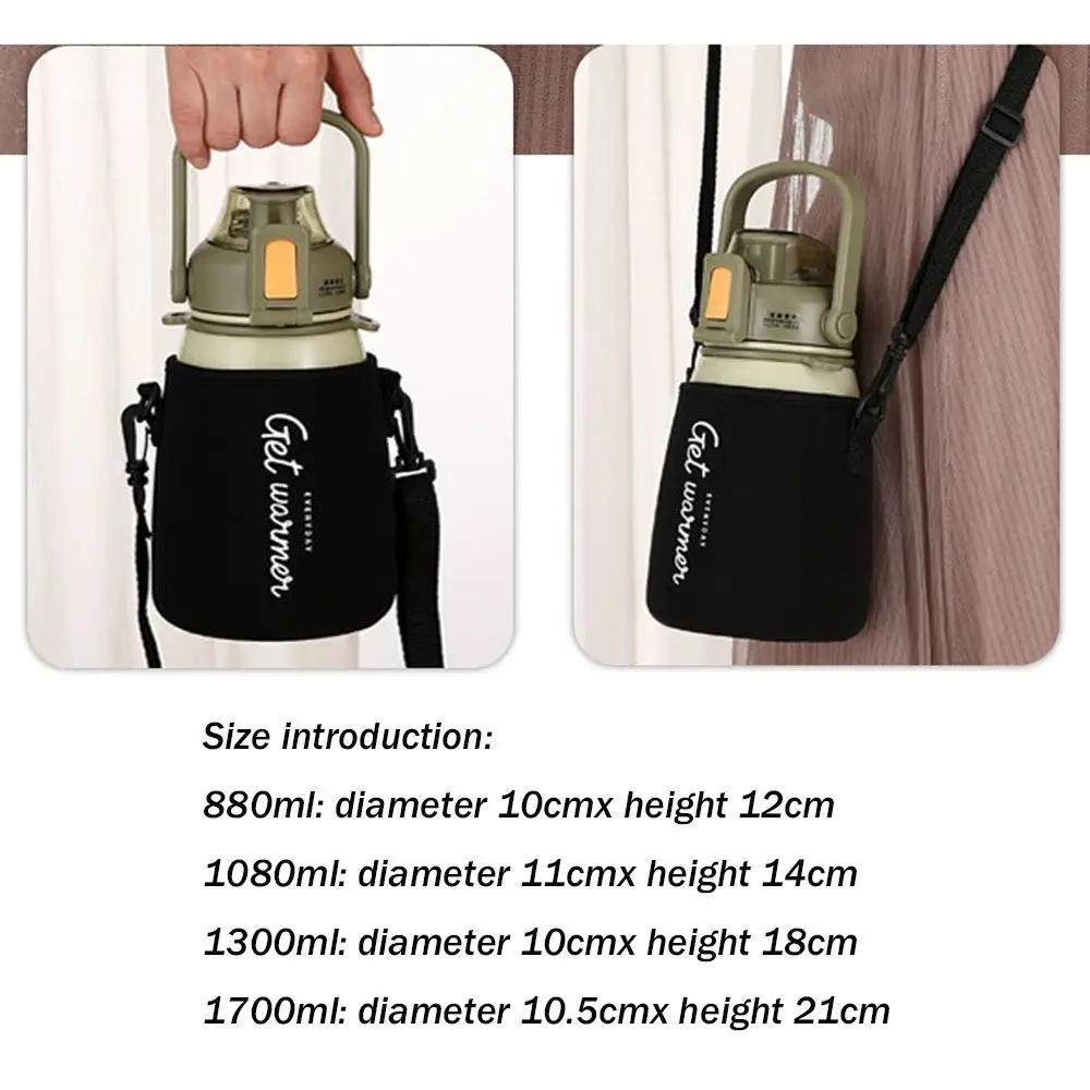 Black Water Bottle Cover with Shoulder Strap Portable Vacuum Glass Cup Sleeve Case Bottle Pouch Sport Camping Accessorie