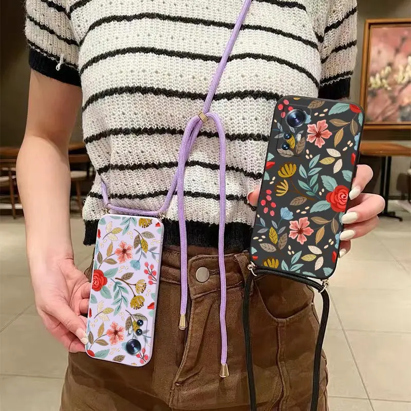 Five Petals Flower Crossbody Lanyard Silicone Phone Case Cover