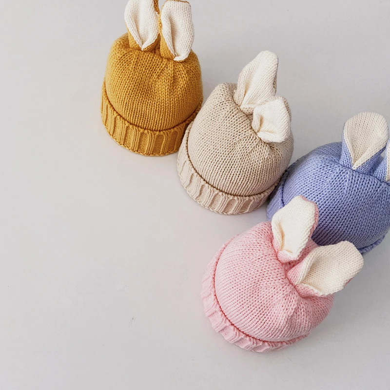 Cute Bunny Baby Knitted Hat Winter Autumn Kids Beanie Cartoon Ears Toddler Cap Infant Bonnet Accessories Children Hats 5M-3Y