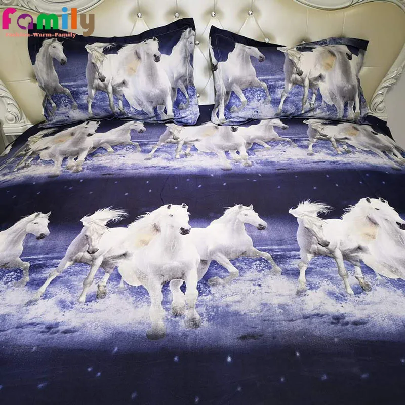 

3D Horse Pattern Printed Softly Bedding Set Stereoscopic Dense Hole Warmly Duvet Cover with Pillow Case Quilt Cover 4Pcs Set