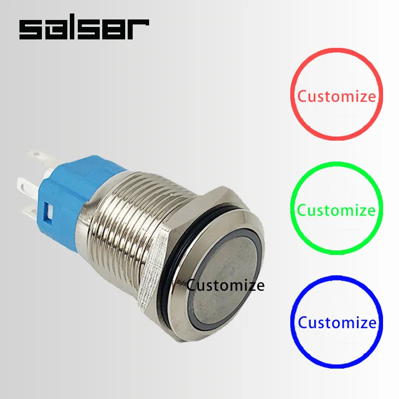 Description Picture 2 of item16/19/22mm Customize Two/Three Color Metal Push Button Switch Waterproof Flat DIY Luminous Power Supply LED Light Fix Reset