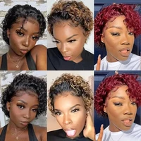 Perruque Lace Front Wig naturelle brésilienne ondulée, cheveux courts et bouclés, coupe Pixie, 13x1, perruque Bob transparente, pour femmes 6