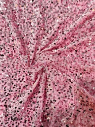 Vibrant Multicolor Sequined Embroidered Velvet Fabric - 1yard (Pink)