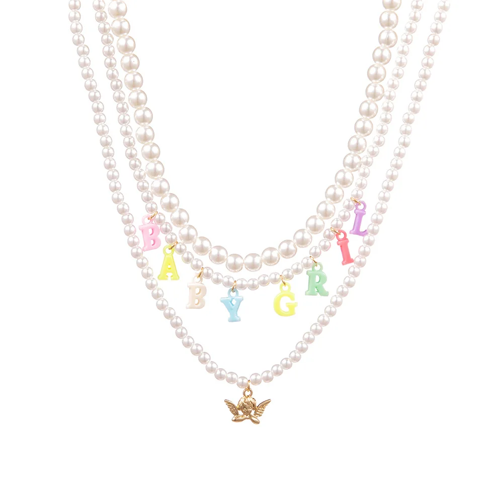 

CHN4 pearl bead stack wear love water drop pendant metal necklace for women