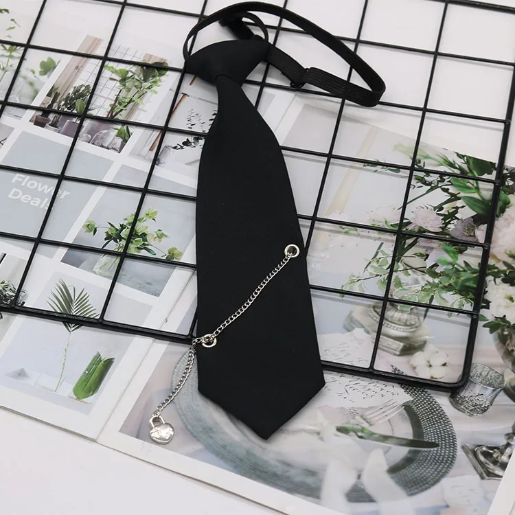 Kette Krawatte, schwarze Krawatte ohne manuelle Knoten, Krawatte im College-Stil für Jungen und Mädchen, einfache und modische Uniform-Accessoires – Detail 6