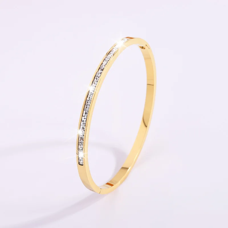 Bangle Bracelet Zircon Bracelet Single Line Square Zircon Bracelets For Women Girls 18K Wateproof Bangles Bracelets Dainty Female Jewelry Gifts to Wife Mom