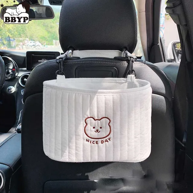 2Pcs Car Seat Back Cartoon Bear Pack Bag Hanging Organizer Collector Storage Box Car Interior Accessories Cute Toy Storage