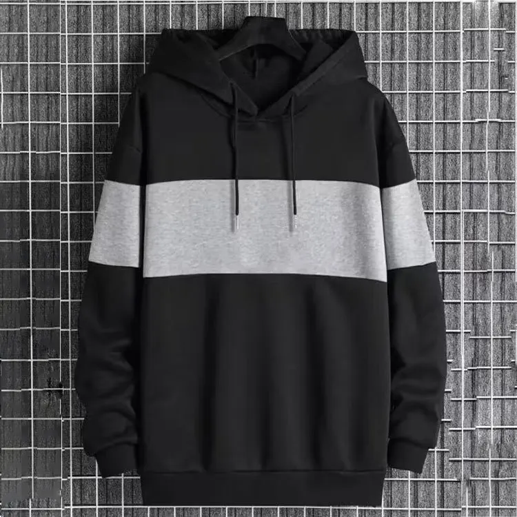 New Men's Patchwork Color Contrast Hooded Long Sleeved Pullover Hoodies Sweatshirts Men Hoodies Fleece Warm Mens Sweatshirt Men