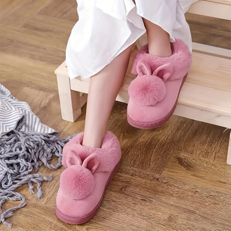 Plush rabbit men and women lovers winter warm wooden floor thickened indoor warm slippers Plush cotton slippers thick bottom, me 2